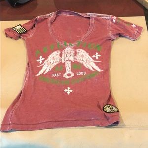 Affliction v neck red distressed t shirt
